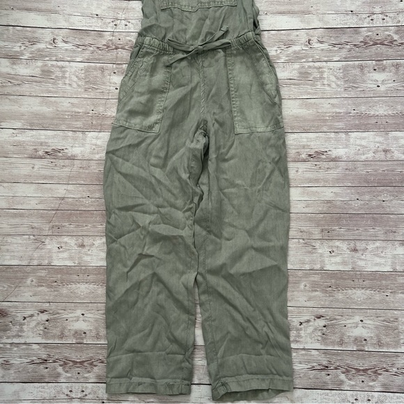 Bella Dahl Girls Knotted Olive Green Tencel Tie Waist Overalls - Picture 5 of 7